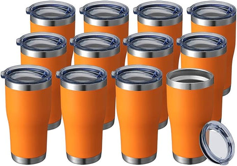 HASLE OUTFITTERS 20 oz Tumbler Bulk, Stainless Steel Tumblers with Lid, Vacuum Insulated Tumbler, Double Wall Powder Coated Cup, coffee mugs, Orange, 12 Pack