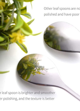 AnSaw Elegant Silver Leaf Coffee Spoons - 10-Piece, 4.7" Mini Stainless Steel Espresso & Dessert Tea Spoons, Perfect for Demitasse & Small Servings