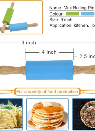 Koogel 2PCS Small Rolling Pin, 9 Inch Kids Rolling Pin for Baking Supplies, Playdough, Wooden Handle Dough Rollers
