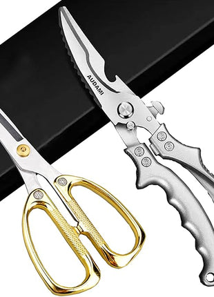 Stainless Steel Heavy Duty Kitchen Scissors - 2 Pack Multipurpose Food Scissors, Poultry & Meat Shears