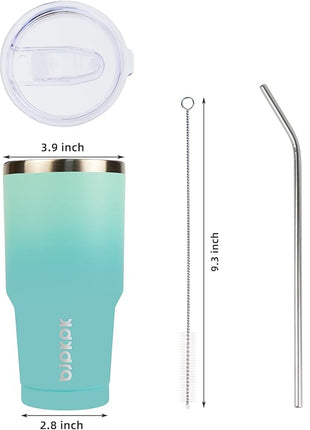 BJPKPK 30oz Stainless Steel Tumbler Color Block Insulated Tumblers Cup with Lid and Straw, Double Walled Travel Coffee Mug,Mint