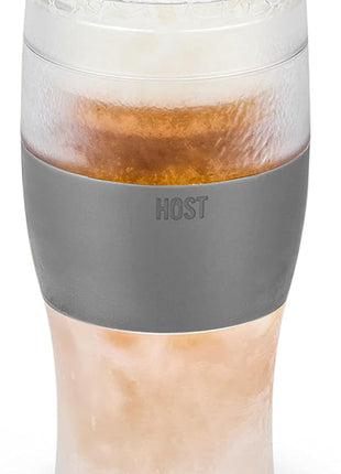 Host Freeze Beer Glasses, Frozen Beer Mugs, Freezable Pint Glass Set, Insulated Beer Glass to Keep Your Drinks Cold, Double Walled Insulated, 16oz, Grey