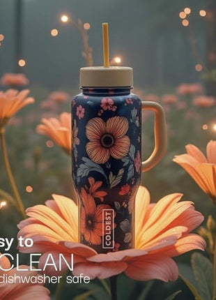 Coldest Tumbler with Handle and Straw, 100% Spill Proof Tumbler with Straw (3 Lids), Stainless Steel Insulated Leakproof Tumblers for Women Men, Cup Holder Friendly, 46 oz (Kissed Dream)