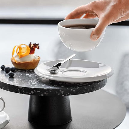 Villeroy & Boch NewMoon Collection Coffee Cup Saucer, Premium Porcelain, Made in Germany, Dishwasher and Microwave Safe, 6.5 in, White