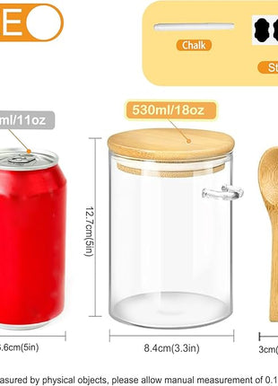 Spice Jars, Overnight Oats Containers with Airtight Lid and Spoon, Decorative Kitchen Canisters Set, Glass Storage Containers for Coffee, Tea, Sugar, Spice, Bath Salt, 1pcs (530 ml)
