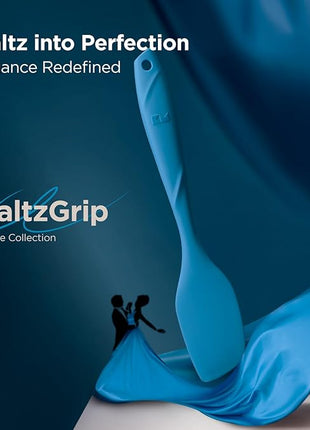 Kitchen Mama WaltzGrip Platinum Silicone Scraping Spatula: Heat Resistant, Seamless, Non Stick for Frying Pan Cookware, Safe, Flexible Bowl Scraper - Ideal for Mixing, Baking, Stirring (Blue)