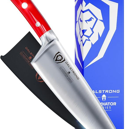 Dalstrong Chef Knife - 8 inch Blade - Gladiator Series - Forged High Carbon German Steel - Razor Sharp Kitchen Knife - Professional Full Tang Knives - Crimson Red Handle ABS - Sheath - NSF Certified