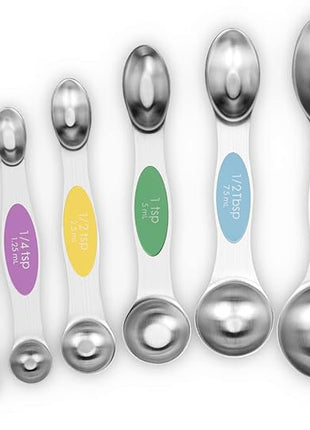 Aovchei 8 PCS Magnetic Measuring Spoons Set, Dual Sided, Stainless Steel Small Tablespoon, Teaspoons, Fits in Spice Jars, for Dry and Liquid, Multi-Color