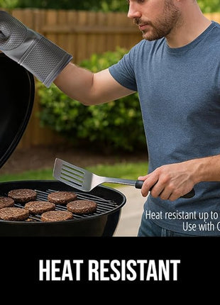 GORILLA GRIP BPA-Free Soft Silicone Oven Mitts, 14.5x8.3, Heat Resistant and Waterproof Cooking Gloves, Thick Cotton Lining, Flexible Gripping for Baking Grilling, Kitchen Potholders Set of 2, Gray