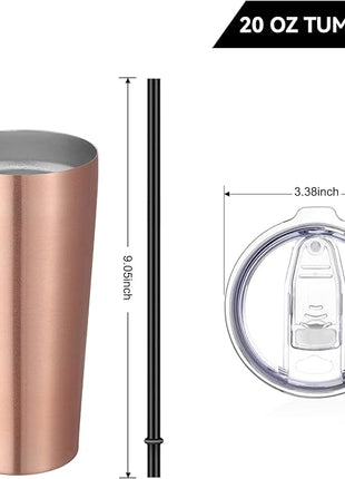 VEGOND 20oz Tumbler Bulk with Lid and Straw 12 Pack, Stainless Steel Vacuum Insulated Tumbler, Double Wall Coffee Cup Travel Mug, Rose Gold
