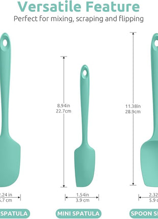 U-Taste Silicone Spatula Set, 600ºF High Heat Resistant, Seamless Food Grade Flexible Rubber Kitchen Cooking Mixing Baking Scraper for Nonstick Cookware Set of 3 (Aqua Sky)