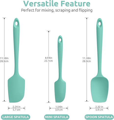 U-Taste Silicone Spatula Set, 600ºF High Heat Resistant, Seamless Food Grade Flexible Rubber Kitchen Cooking Mixing Baking Scraper for Nonstick Cookware Set of 3 (Aqua Sky)