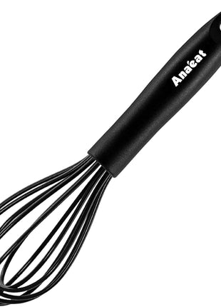 Anaeat 9" Silicone Balloon Whisk, Perfect for Non-Stick Cookware, Milk and Egg Beater Blender, Heat Resistant Kitchen Whisks for Whisking, Cooking, Baking, Beating, Frothing & Stirring (Black)