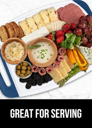 GORILLA GRIP BPA-Free Reversible Kitchen Cutting Board Set of 3, US Designed, Nonporous, Juice Grooves Catch Liquid, Slip Resistant Border, Dishwasher Safe, Durable Large Food Chopping Boards, Blue