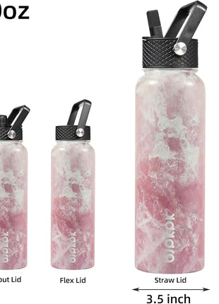 BJPKPK Insulated Water Bottles with Straw Lid, 40oz Stainless Steel Water Bottles with 3 Lids, BPA Free Leakproof Thermo, Tumblers, Cups for Sports, Gym- Blossom