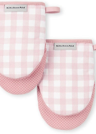 KitchenAid Gingham Mini Oven Mitt 2-Pack Set, Dried Rose, 5.5"x8"