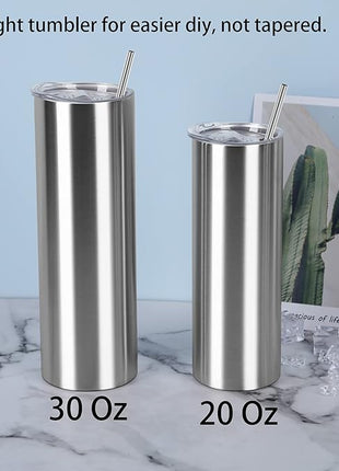 20 Oz Straight Skinny Tumbler Set, Stainless Steel Slim Skinny Travel Tumbler Bulk, Birthday Diy Gift For Women Friends Sisters, 4 Pack, Silver