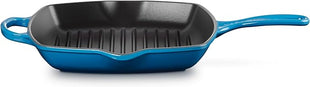 Le Creuset Enameled Cast Iron Signature Square Skillet Grill, 10.25", Marseille
