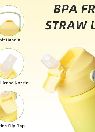 BJPKPK Insulated Water Bottle with Straw Lid, 12oz Thermo Water Bottles, Flex Handle & Non-slip Boot, BPA Free Leak Proof Stainless Steel Metal Thermo, Tumblers, Cups,Fresh Green