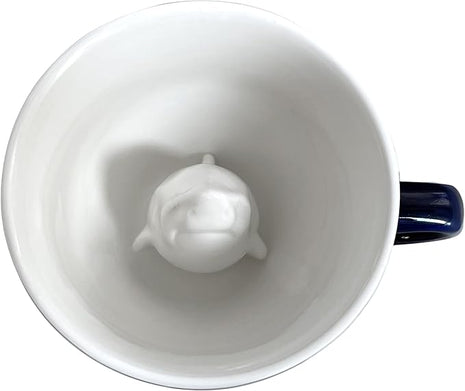 Creature Cups Great White Shark Ceramic Mug – 11 oz Navy Blue Coffee Cup with Hidden Ocean Animal Inside – Unique Gift for Coffee, Tea & Shark Lovers
