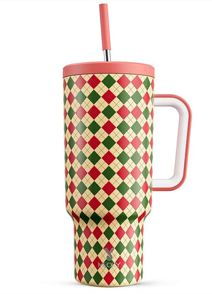 Meoky 40 oz Christmas Tumbler with Handle and Straw, Xmas Tumbler with Lid and Straw, Insulated Stainless Steel Travel Mug, Christmas Gifts for Women Men Adults (Winter Plaid)