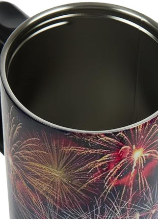 Bioworld Americana 40 Oz. Vacuum Insulated Stainless Steel Tumbler with Leak-Proof Lid & Handle, Patriotic Fireworks & American Flag Design for 4th of July or Everyday Travel