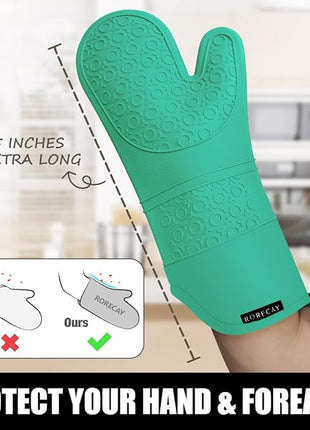 Rorecay 6pcs Oven Mitts and Pot Holders Sets Heat Resistant 500 Degrees, Non-Slip Silicone Hot Pads Potholders for Kitchen Baking Cooking, Extra Long Oven Gloves Quilted Liner, Jungle