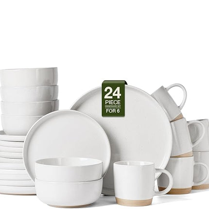 Famiware Milkyway Stoneware Dinnerware Sets with Mugs, Service for 6 (24 Pieces), Plates and Bowls Sets -Scratch Resistant, Microwave and Dishwasher Safe Dishes Set, White