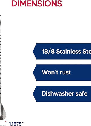 HIC Kitchen Bar Cocktail Mixing Spoon, 18/8 Stainless Steel, 12-Inches