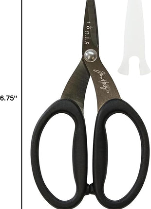 Tim Holtz Small Titanium Scissors - 7 Inch Mini Snips with Micro Serrated Blade - Non Stick Craft Tool for Cutting Paper, Fabric, and Sewing - Black Comfort Grip Handles