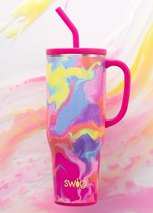 Swiglife 40oz Mega Mug, 40oz Tumbler with Handle and Straw, Extra Large Insulated Tumblers, Cup Holder Friendly Travel Mug (Candy Crush)
