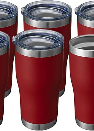 HASLE OUTFITTERS 20 oz Tumbler Bulk, Stainless Steel Tumblers with Lid, Vacuum Insulated Tumbler, Double Wall Powder Coated Cup, coffee mugs, Wine Red, 6 Pack