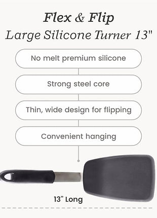 StarPack Premium Flexible Large Silicone Turner Spatula - High Heat Resistant to 600°F, Hygienic One Piece Design, Non Stick Rubber Kitchen Utensil for Fish, Eggs, Pancakes & Cookies (Stormy Grey)