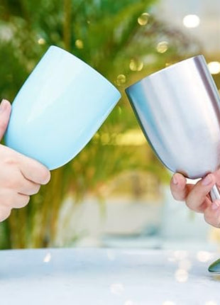 AMZUShome Stainless Steel Wine Glasses Cups.Double Walled Vacuum Insulated Wine Tumbler With Lid and Straw.Friendship,Christmas,Birthday Gifts for Women Men Friends Dad Mom(10oz Light Blue)