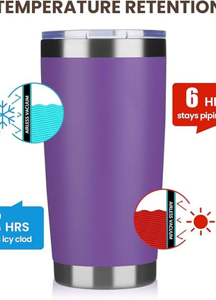 MEWAY 20oz Tumbler 4 Pack Double Wall Vacuum Insulated Travel Mug Bulk, Stainless Steel Tumblers with Lid and Straw, Durable Powder Coated Coffee Cups for Cold & Hot Drinks (Purple, 4)