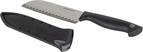 Farberware Edgekeeper 5-Inch Santoku Knife with Self-Sharpening Blade Cover, High Carbon-Stainless Steel Kitchen Knife with Ergonomic Handle, Razor-Sharp Knife, Black