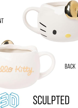 Silver Buffalo Sanrio Hello Kitty Gold Chrome Reflective Bow Ceramic 3D Sculpted Mug, 20 Ounces