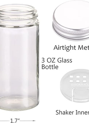 SWOMMOLY 3 Tier Spice Rack Organizer with 24 Empty Round Spice Jars, 396 Spice Labels, Funnel and Chalk Marker Complete Set, Black