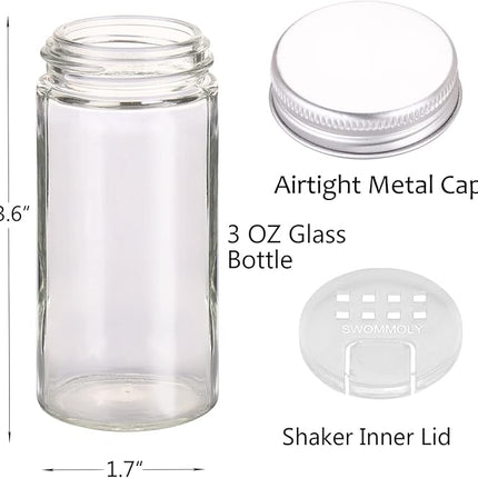 SWOMMOLY 3 Tier Spice Rack Organizer with 24 Empty Round Spice Jars, 396 Spice Labels, Funnel and Chalk Marker Complete Set, Black