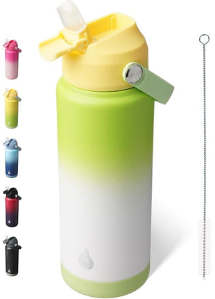 BJPKPK Water Bottle with Straw Lid, 24oz Vacuum Insulated Water Bottles, Metal Stainless Steel Thermo for Sports, Travel, BPA Free Leak Proof Thermo, Cups, Flasks, Tumblers,Green