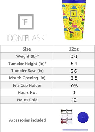 IRON °FLASK Classic Tumbler - Vacuum Insulated Stainless Steel Water Bottle, Double Walled, Drinking Cup, Insulated Travel Mug (Stardust Unicorns, 12 oz Kids)