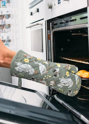 Oven Mitts Cotton Fashion Cute Teal Design 1pair Heat Resistant Oven Gloves Safe Cooking Baking Grilling Barbecue Machine Washable Pot Holders (Teal)