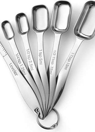 Spring Chef Stainless Steel Measuring Spoons Set of 6 with Leveler, Rectangular Metal Teaspoon & Tablespoon Measuring Spoons for Dry & Liquid Ingredients - Nesting Kitchen Gadgets For Baking & Cooking