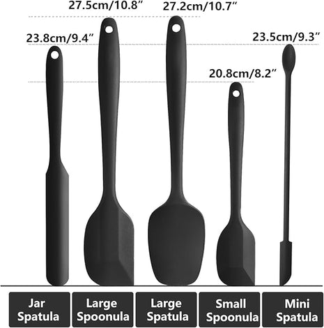 Silicone Spatula Set of 5, Rubber Spatulas Silicone Heat Resistant, Black Kitchen Spatula Set Dishwasher Safe for Nonstick Cookware Baking Cooking