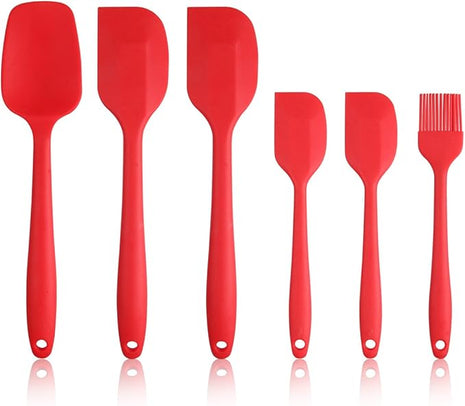 Silicone Spatula Set of 6, Rubber Spatula Set Heat Resistant and Stainless Steel Core Spatulas for Nonstick Cookware, Cooking Spatula Kitchen Utensils for Baking Mixing Small and Large Red Spatulas