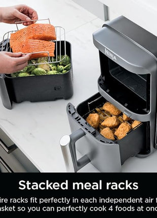 Ninja DoubleStack XL Smart 2-Basket Air Fryer, Smart Cook System, DoubleStack Technology Cook 4 Foods at Once, Space Saving Design, 10 QT, 6-in-1, Smart Finish & Match Cook, Air Fry, Broil, Bake SL451