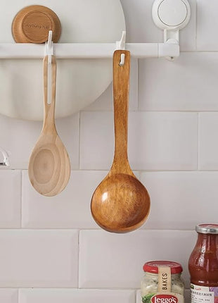 FJNATINH Wooden Soup Ladle with Long Handle Handmade Wooden Spoons for Cooking Kitchen Cookware Utensil