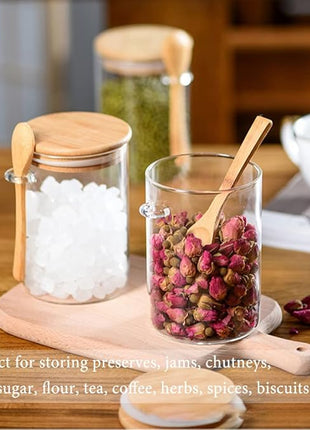 Spice Jars, Overnight Oats Containers with Airtight Lid and Spoon, Decorative Kitchen Canisters Set, Glass Storage Containers for Coffee, Tea, Sugar, Spice, Bath Salt, 1pcs (750ml)