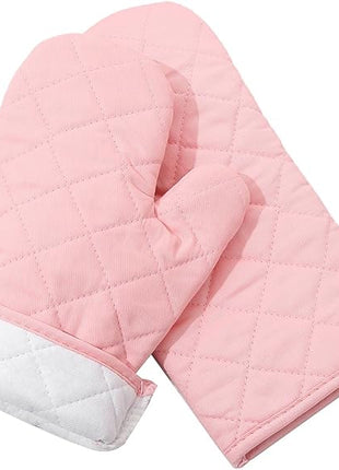 Oven Mitts and Pot Holders 4 pcs Set,High Heat Resistant 500 Degree Extra Thicken Long Kitchen Cotton Oven Glove for Cooking (12 Inch,Pink)…