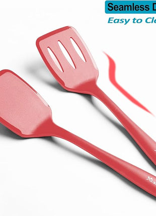 600˚F Heat Resistant Silicone Spatula Set, 13.6" Kitchen Spatula Turners for Non Stick Cookware, Flexible Spatulas with Thin Edges, Seamless Cooking Utensils for Fish, Eggs, Pancakes, Red